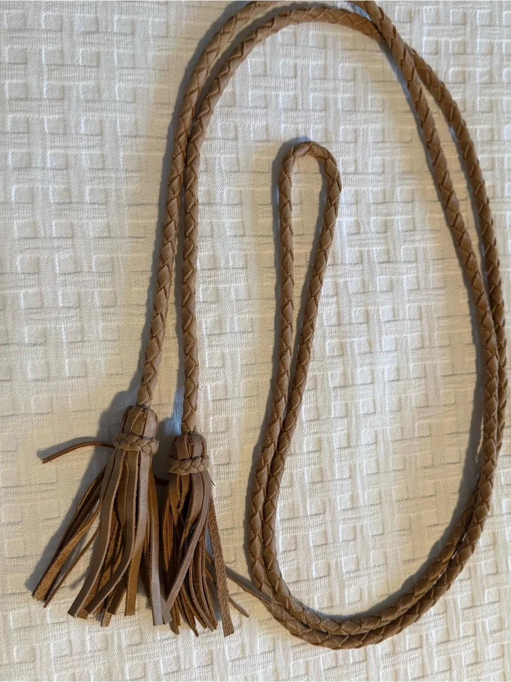 Sundance Braided Leather Tassel Strap in Tan